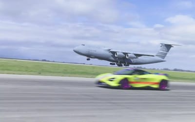 We raced a C-5 Super Galaxy against a McLaren 765LT in a world first and all hell broke loose