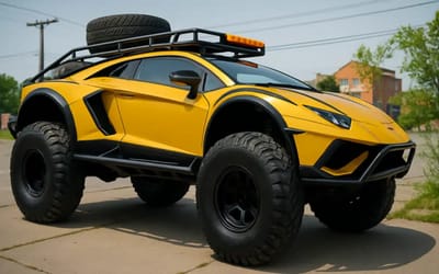 Tourist riding bike in China stumbles upon incredible off-road Lamborghini monster truck