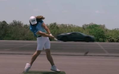 Testing whether a golf ball hit by the world’s hardest hitter can beat a Bugatti and other hypercars