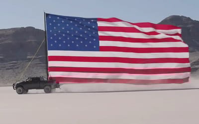 World's biggest US flag was driven through America on the back of a Toyota Tundra pickup truck