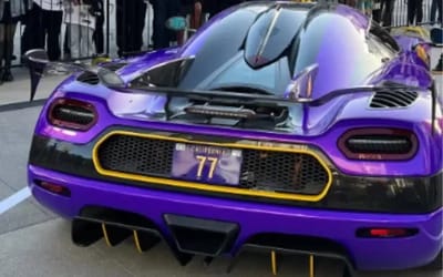 'Outrageous' $3M Koenigsegg Regera pulls up to arena decked in LA Lakers colors but the stunt has led to more questions than answers