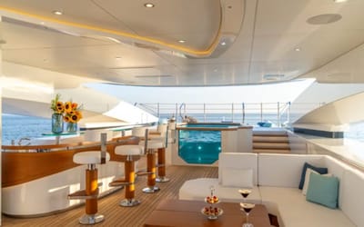 Who needs a luxury holiday when your yacht has a beach club and spa?