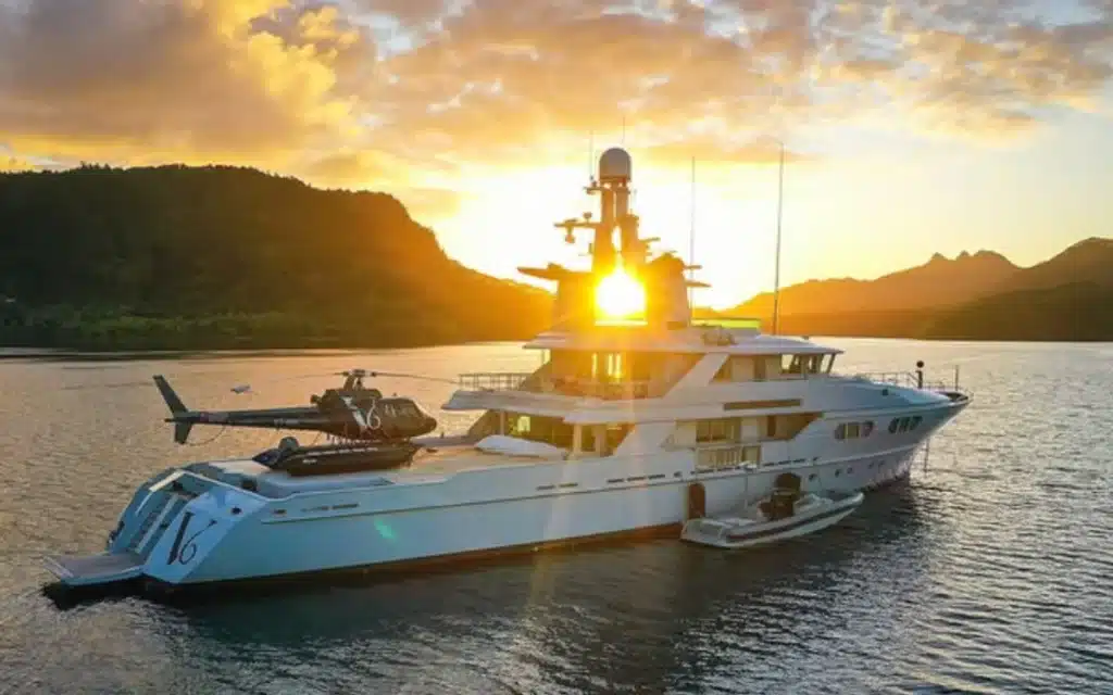 The V6 is a $49 million explorer yacht with its own helicopter garage